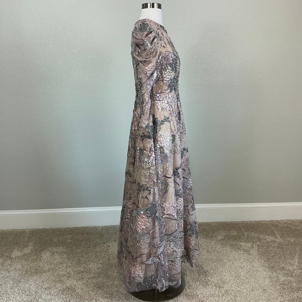 Mac Duggal 20326 Taupe Evening Gown Beaded Lace Long Sleeve Formal Dress Size 8 - Picture 4 of 13